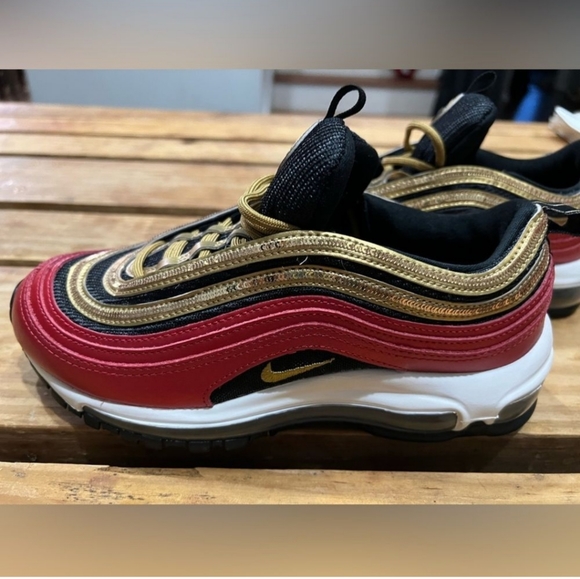 NWOT Nike Air Max 97 Red and Gold Sequins - Picture 5 of 8